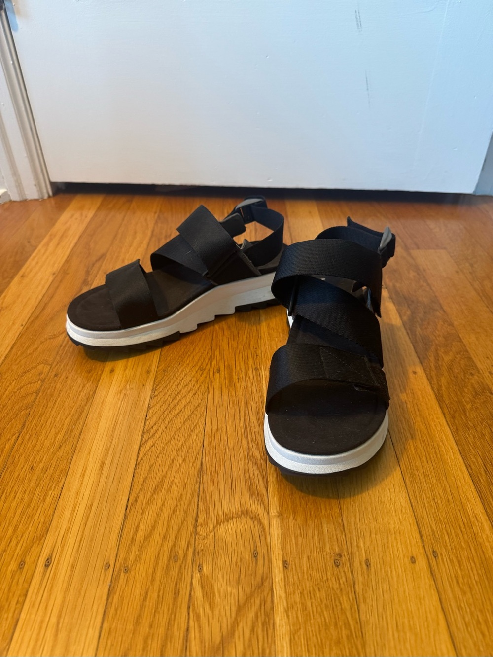 Merrill Black Strappy Platform Sandals with White Sole